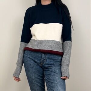 Fancy Stitch Mock Neck Color Block Sweater